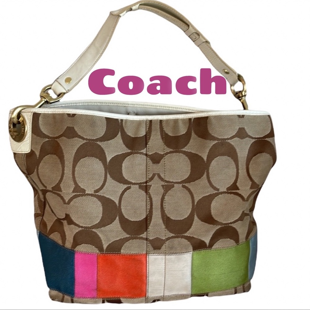 COACH multicolor Striped signature jacquard tote shoulder bag /